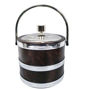 Vintage Ice Bucket Brown Faux Leather Chrome MCM